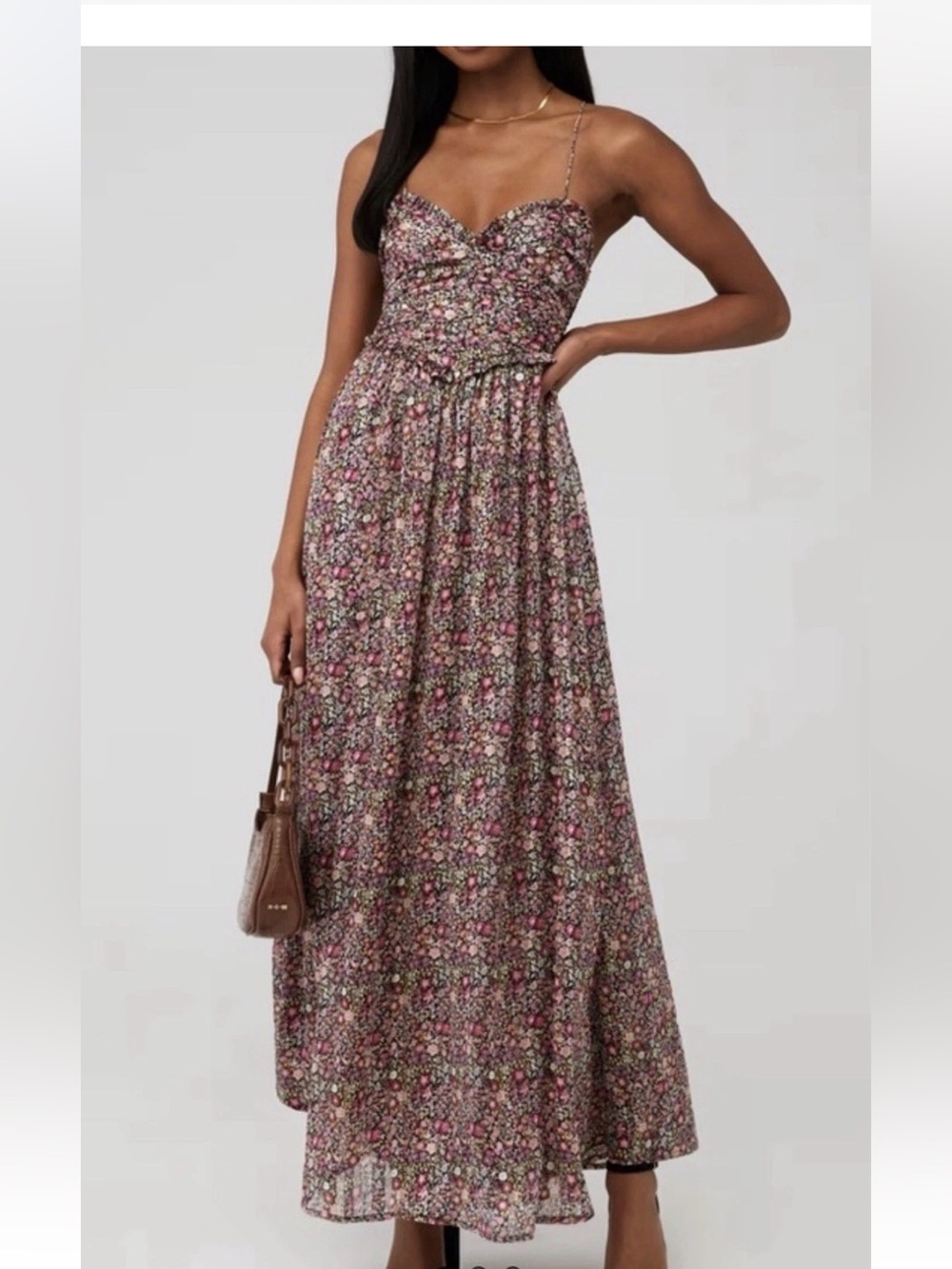 For Love & Lemons Mauve Floral Maxi Dress with Smocked Bodice - Picture 2 of 7
